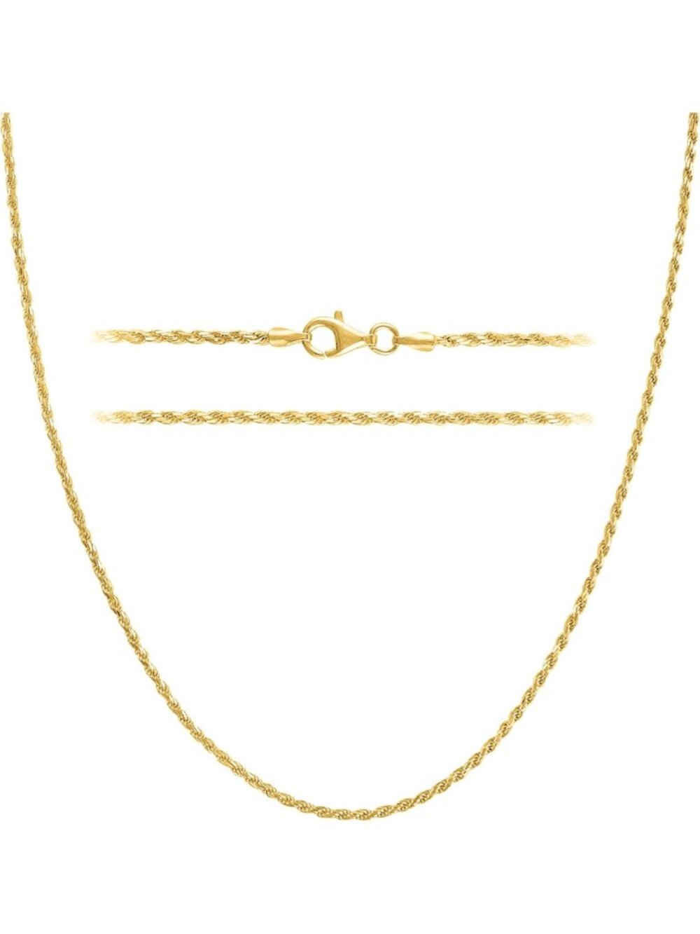 Gold Rope Chain Necklace for Women & Men - 925 Sterling Silver Plated Jewelry